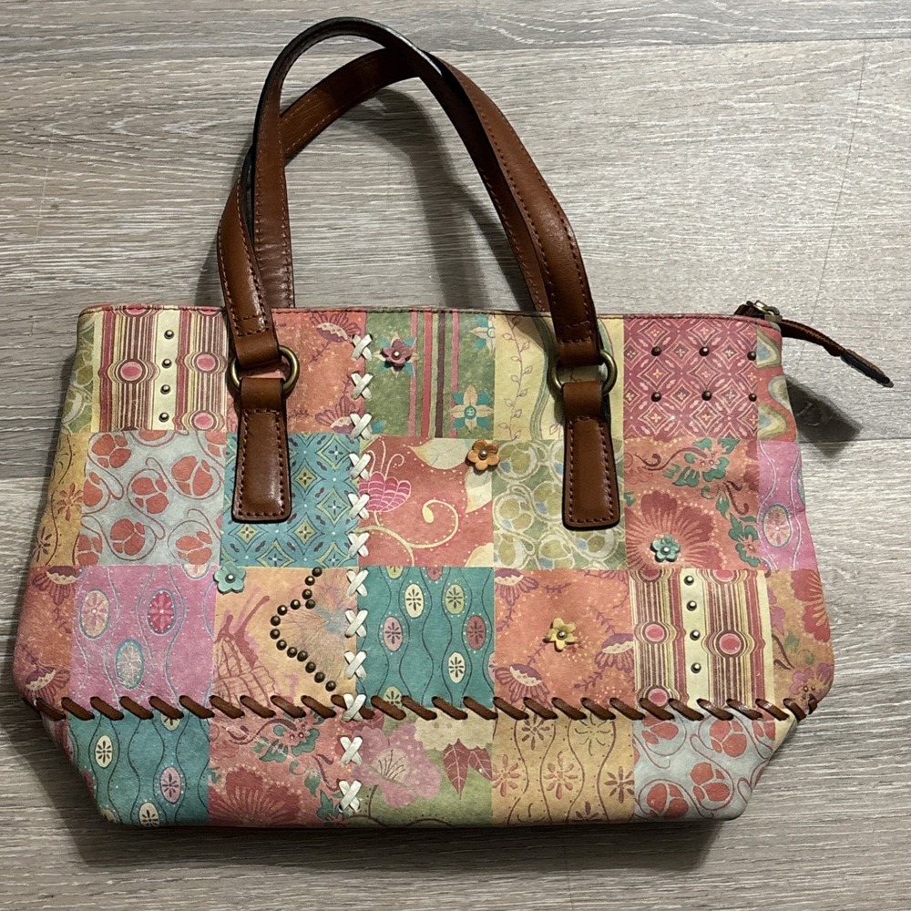 Fossil Vintage Y2K Patchwork Floral Print Chic Boho Leather Shoulder Bag Purse